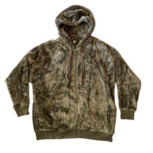 Women's AERIE Oversized Soft Plush Faux Fur Full Zip Hoodie Sweatshirt Size XL